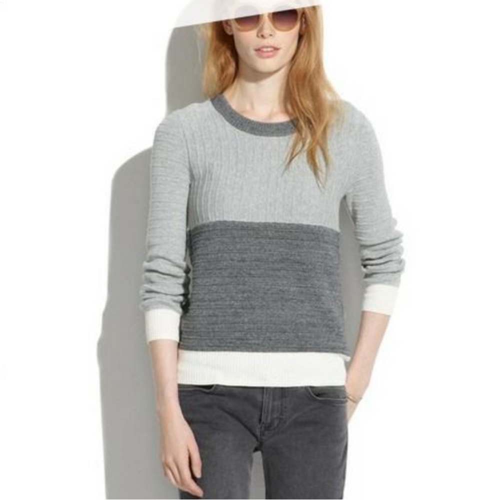 🌸Sale Madewell Gray Colorblock Linear Stitch Sweater M